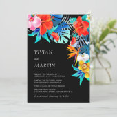 黒モダンカラフル熱帯フローラ結婚ズ 招待状 (スタンド正面)