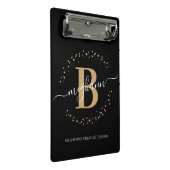 黒モダンガーリー金ゴールド名スクリプトモノグラムの ミニクリップボード (アングル)