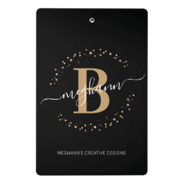 黒モダンガーリー金ゴールド名スクリプトモノグラムの ミニクリップボード