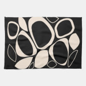 黒モダンクスタイリッシュクリーム抽象芸術パターン キッチンタオル (横)