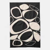 黒モダンクスタイリッシュクリーム抽象芸術パターン キッチンタオル (縦)