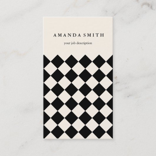 黒モダンクリーム対角市松模様に 名刺 (正面)