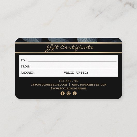 黒モダンクレジットカードギフトカード証明書 名刺 (裏面)