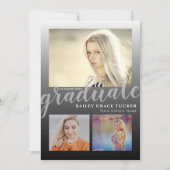 黒モダングラデーション卒卒業3写真卒業 案内状 (正面)