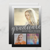 黒モダングラデーション卒卒業3写真卒業 案内状 (正面/裏面)