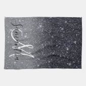 黒モダングリッターの輝きパーソナライズされた名 キッチンタオル (横)
