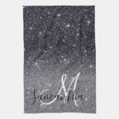 黒モダングリッターの輝きパーソナライズされた名 キッチンタオル (縦)