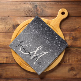 黒モダングリッターの輝きパーソナライズされた名 キッチンタオル