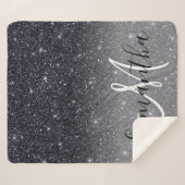 黒モダングリッターの輝きパーソナライズされた名 シェルパブランケット (正面(横))