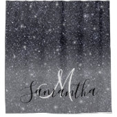 黒モダングリッターの輝きパーソナライズされた名 シャワーカーテン (正面)