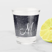 黒モダングリッターの輝きパーソナライズされた名 ショットグラス (正面)