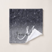 黒モダングリッターの輝きパーソナライズされた名 バスタオルセット (ウォッシュタオル)