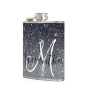 黒モダングリッターの輝きパーソナライズされた名 フラスク (左)