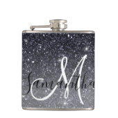 黒モダングリッターの輝きパーソナライズされた名 フラスク (正面)