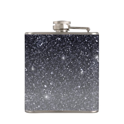 黒モダングリッターの輝きパーソナライズされた名 フラスク (裏面)