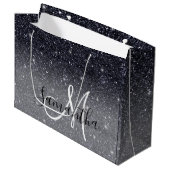 黒モダングリッターの輝きパーソナライズされた名 ラージペーパーバッグ (正面アングル)