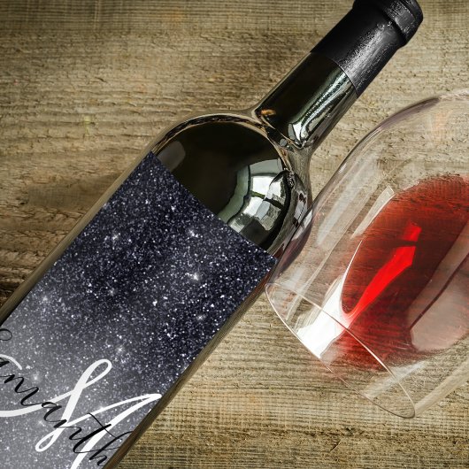 黒モダングリッターの輝きパーソナライズされた名 ワインラベル