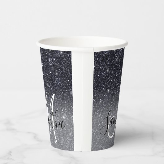 黒モダングリッターの輝きパーソナライズされた名 紙コップ (右)