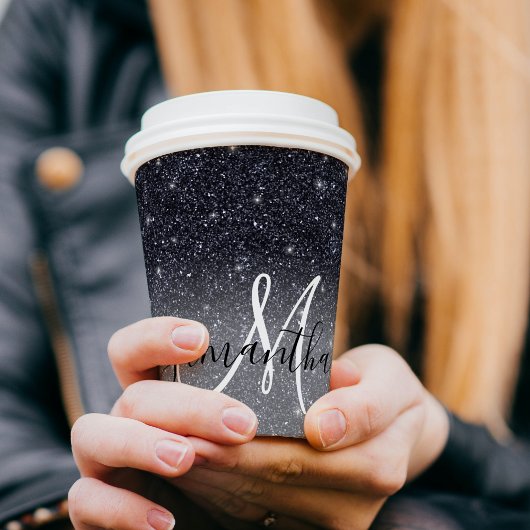 黒モダングリッターの輝きパーソナライズされた名 紙コップ