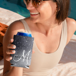 黒モダングリッターの輝きパーソナライズされた名 缶クーラー