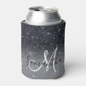 黒モダングリッターの輝きパーソナライズされた名 缶クーラー (缶正面)