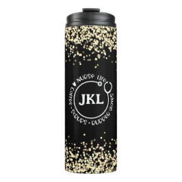 黒モダングリッターモノグラム聴診器ナース タンブラー