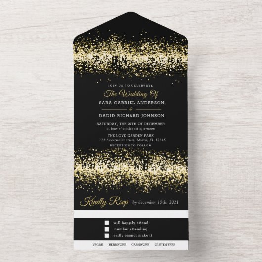 黒モダングリッター結婚全てを一つの招待状 オールインワン招待状 (内側)