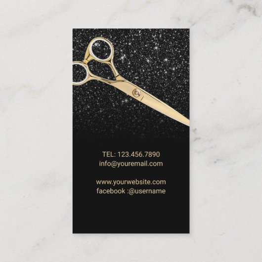 黒モダングリッター金ゴールドシザー美容師 名刺 (裏面)