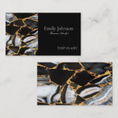 黒モダングリッター金ゴールド大理石 コーリングカード (正面/裏面)