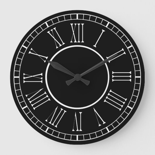 黒モダンコンテンポラリーと白のローマ数字 ラージ壁時計 (正面)
