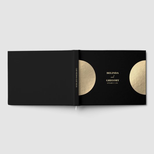 黒モダンコンテンポラリーと金ゴールドの抽象芸術結婚 ゲストブック (全面)