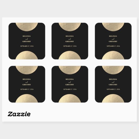 黒モダンコンテンポラリーと金ゴールドの抽象芸術結婚 スクエアシール (シート)