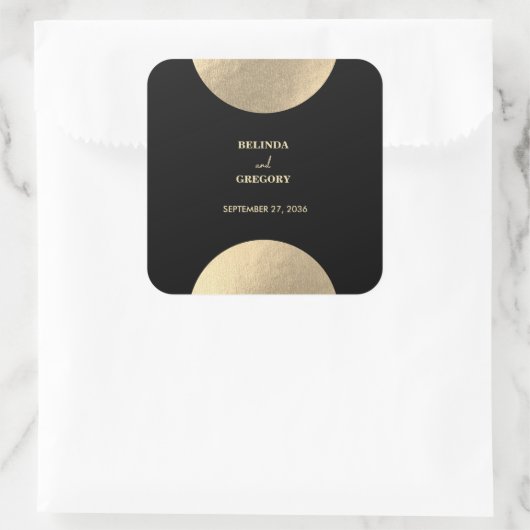 黒モダンコンテンポラリーと金ゴールドの抽象芸術結婚 スクエアシール (バッグ)