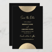 黒モダンコンテンポラリーと金ゴールドの抽象芸術結婚 セーブザデート (正面/裏面)