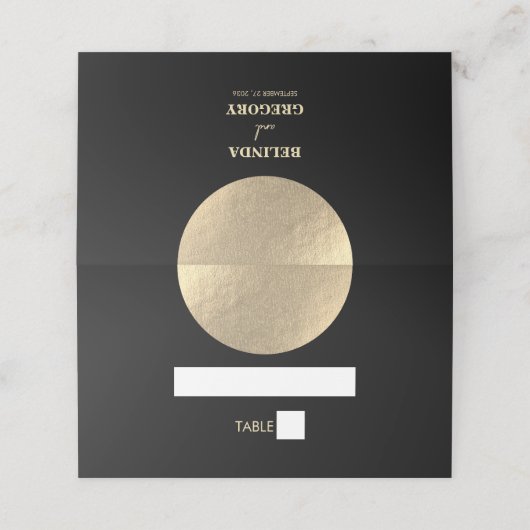 黒モダンコンテンポラリーと金ゴールドの抽象芸術結婚 プレイスカード (外部開封)