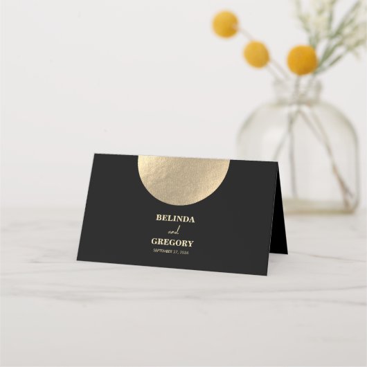 黒モダンコンテンポラリーと金ゴールドの抽象芸術結婚 プレイスカード (裏面)