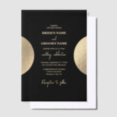 黒モダンコンテンポラリーと金ゴールドの抽象芸術結婚 ベラム紙招待状 (オフセット)