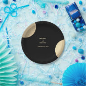 黒モダンコンテンポラリーと金ゴールドの抽象芸術結婚 ペーパープレート (パーティー)