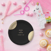 黒モダンコンテンポラリーと金ゴールドの抽象芸術結婚 ペーパープレート (パーティー)