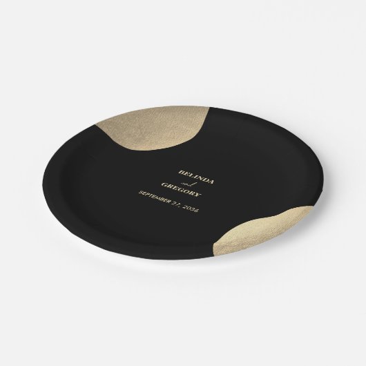 黒モダンコンテンポラリーと金ゴールドの抽象芸術結婚 ペーパープレート (アングル)