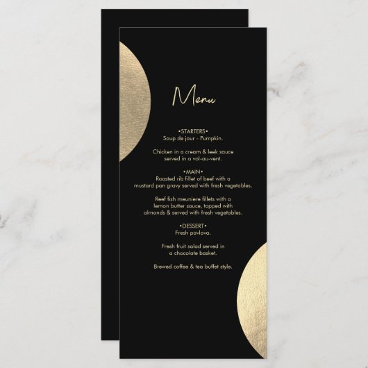黒モダンコンテンポラリーと金ゴールドの抽象芸術結婚 メニュー (正面/裏面)
