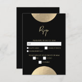 黒モダンコンテンポラリーと金ゴールドの抽象芸術結婚 出欠カード (正面/裏面)