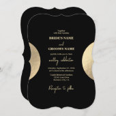 黒モダンコンテンポラリーと金ゴールドの抽象芸術結婚 招待状 (正面/裏面)