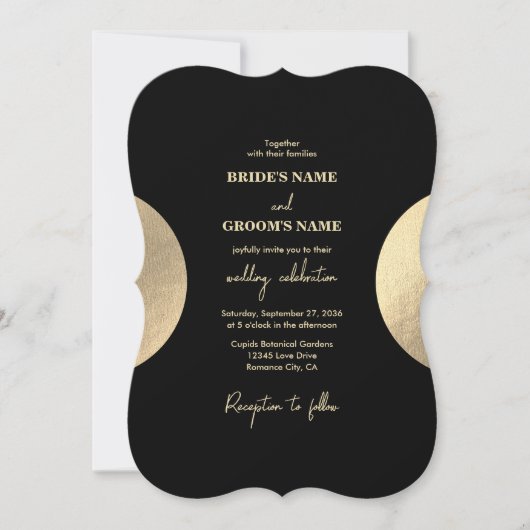 黒モダンコンテンポラリーと金ゴールドの抽象芸術結婚 招待状 (正面)