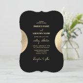 黒モダンコンテンポラリーと金ゴールドの抽象芸術結婚 招待状 (スタンド正面)