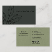 黒モダンコンテンポラリーグレーの葉 名刺 (正面/裏面)