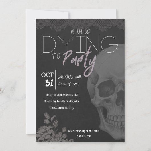 黒モダンゴシックスカル大人フェミニンハロウィーン 招待状 (正面)