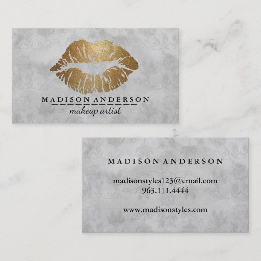 黒モダンサロン金ゴールド唇メイクアップアーチビジネス 名刺 (正面/裏面)