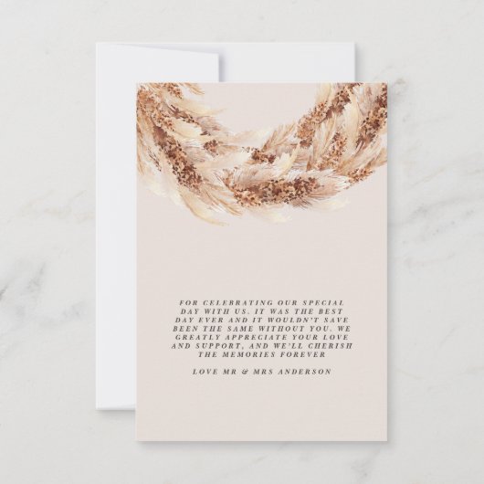 黒モダンシックな素朴なパンパ結婚スグラス サンキューカード (裏面)