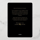 黒モダンシックミニマル写真結婚の感謝 箔招待状 (裏面)